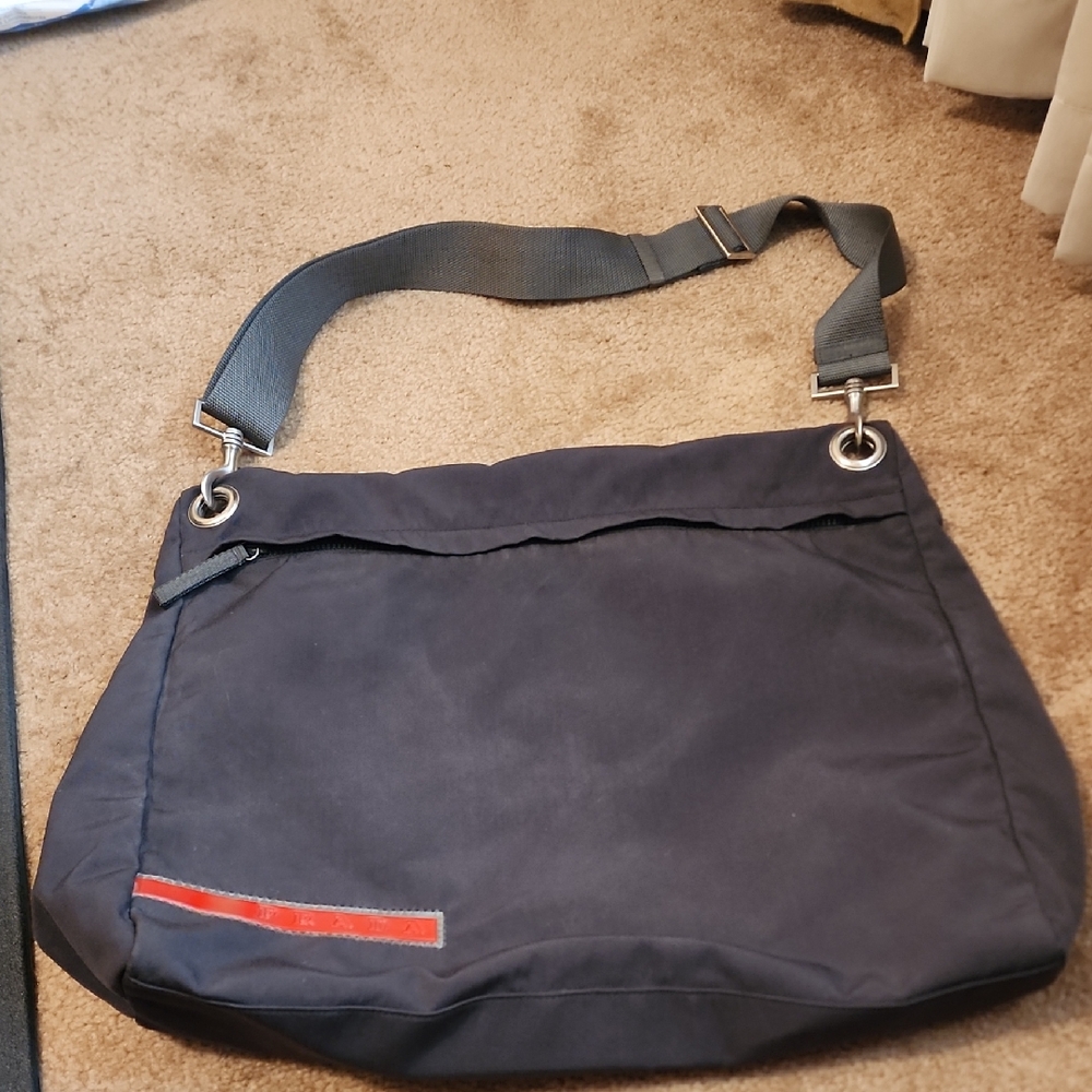 PRADA Sport Black Gray Silver Hardware Nylon Messenger Men's Bag